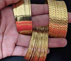 "Gold plated Classic Fixed Size Gorgeous high-end Bangles, Contemporary set of 24 bangles. These bangles are perfect for any Traditional outfit and super accessory for weddings, engagements, functions, and parties. Ready to ship from FL USA Bangles Sizes to measure for you: 2.2 (2.12\" diameter inner circle) 2.4 ( 2.25\" diameter of the inner circle)  2.6 ( 2.37\" diameter of the inner circle) 2.8 (2.5\" diameter of the inner circle) 2.10 (2.60\"diameter of the inner circle) Care: We don't want your special moments to fade. To maintain the quality of your jewelry, please => It is recommended to keep all your jewelry in Air-tight Bags to keep them intact for years to come. => Do not wear it to the pool, spa, or the beach. => Remove when sleeping, exercising, or doing other physically strenu Bridal Jewelry Bracelets, Mughal Jewelry, Stylish Jewelry Accessories, Bangles Bridal, Traditional Bangles, 22k Gold Bangles, Kids Gold Jewelry, Wedding Bangles, The Inner Circle