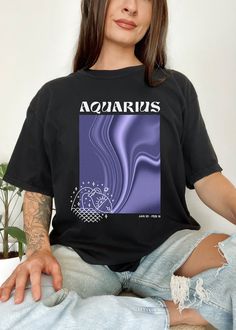 Aquarius Zodiac Customized Comfort Colors Indie Shirt; a perfect graphic tee gift for your favorite Aquarius! Soft, trendy, & comfortable t-shirt with a trippy, bohemian streetwear design to show off your Aquarius pride. Designed with love in Los Angeles by a queer women-owned small business. ♒🏺 Bohemian Streetwear, Neutral Comforter, Indie T Shirts, Queer Women, Abstract Aesthetic, Design Streetwear, Zodiac Shirts, 22 December, Astrology Gift