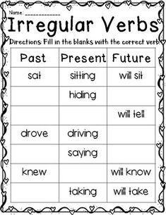 irregular verbs worksheet with pictures to help students learn how to use them