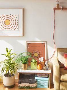 a living room filled with lots of furniture and plants on top of a wooden table