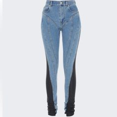 With Tags In Original Mugler Packing Worn Once Lightly No Flaws Size 36 Spiral Jeans, Mugler Jeans, Chic Leather, Fit Pants, Jeans Color, Jeans Brands, Outerwear Women, Colored Jeans, Workout Pants