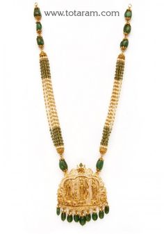 22K Gold 'Ram Parivar' Long Necklace with Cz,Ruby,Emerald,Pearls & Beads (Temple Jewellery) - 235-GN3632 in 117.800 Grams 22k Gold Green Temple Necklace For Festive Occasions, Green 22k Gold Temple Necklace For Festive Occasion, Festive 22k Gold Green Temple Necklace, 22k Gold Green Temple Necklace For Celebration, Green 22k Gold Temple Necklace For Celebration, Festival 22k Gold Green Temple Necklace, Celebration Green 22k Gold Temple Necklace, Festival Green Kundan Necklace In 22k Gold, Green 22k Gold Temple Necklace As Gift