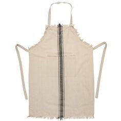 a white apron with black stripes on it