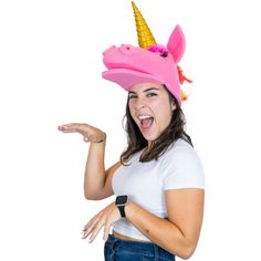 girl wearing unicorn hat Unicorn Party Hats, Crazy Hat, Unicorn Hat, Crazy Hat Day, Hat Day, Unicorn Costume