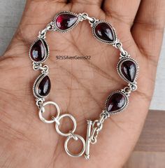 Welcome to our shop 925SilverGems22 Description:-  Style:- Bracelet Advantages of Garnet Bracelet:- It protects the wearer from negativity and evil thoughts. It induces passion, fire, energy, and stability, and is believed to bring good luck in love and relationships. Garnet is a stone meant to bring success in life and helps to achieve the goals set in life by its possessor. Occasion:- Anniversary Gift, Birthday Gift, Wedding Gift, Gift Bracelet, Valentine's Gift, Engagement Gift, New Year Gift, Christmas Gift, Other Occasion & Parties, etc. Your order will be handmade and ready for shipment in 1-3 business days. Normally we ship through USPS which takes a maximum of  2 to 3 weeks if you need fast delivery you can select shipping in your cart. Why choose us over other sellers:- Fast Shipp Classic Sterling Silver Crystal Bracelet As Gift, Sterling Silver Gemstone Beaded Bracelets For Jewelry Making, Silver Gemstone Chain Bracelet, Sterling Silver Bracelets With Stones, Sterling Silver Stone Bracelets As Gift, Silver Gemstone Bracelets For Gifts, Silver Gemstone Chain Bracelet Gift, Silver Sterling Silver Bracelet With Stones, Sterling Silver Gemstone Bracelets For Formal Occasions