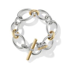 Inspired by the artistic energy and bustling rhythm of downtown NYC, DY Mercer™ offers a new iteration of a standard oval link chain, featuring links of alternating lengths, modern toggle elements, and a more relaxed oval shape. Sterling Silver with 18-karat bonded Yellow Gold • Pavé diamonds, 0.07 total carat weight • Bracelet, 20-25mm • Push clasp • Size Large Downtown Nyc, Bracelet With Diamonds, Diamond Sizes, High Jewelry, David Yurman, Unique Engagement Rings, Chain Pendants, Bracelet Designs, Halo Diamond