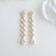 Marquise Bridal Earrings in Rose Gold- Poetry Designs Marquise Bridal, Cubic Zirconia Bridal Earrings, Rose Gold Earrings Wedding, Ear Tops, Long Bridal Earrings, Marquise Earrings, Formal Earrings, Gold Earrings Wedding, Crystal Bridal Earrings