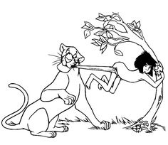 Bagheera Training Mowgli Coloring Page King Louie Jungle Book, Kaa Jungle Book