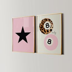 two framed pictures with numbers and a star