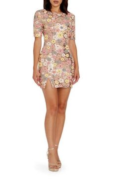 A glittering garden will get glasses raised when you arrive in this darling dazzler of a party dress. 33 1/2" length (size Mediuml) Hidden back-zip closure Ballet neck Scoop back Elbow-length sleeves Lined 100% polyester Hand wash, dry flat Imported Floral Cocktails, Dress The Population, Elbow Length Sleeve, Sequin Dress, Floral Dress, Dress Shop, Sequin, Party Dress, Ballet