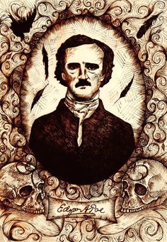 a drawing of a man with skulls around him