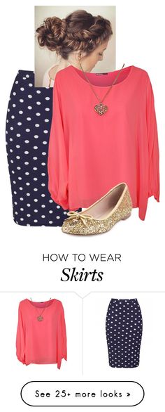 "Polka Dot skirt,Coral.Gold" by rae1997 on Polyvore featuring WearAll, Kate Spade, women's clothing, women's fashion, women, female, woman, misses and juniors White Polka Dot Shirt Outfit, Dot Shirt Outfit, Polka Dot Shirt Outfit, Blue Polka Dot Skirt, White Polka Dot Shirt, Pentecostal Fashion, Fashion Modest, Rock Outfit, Elegante Casual