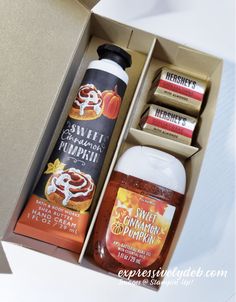 an open box containing three different flavors of pumpkin flavor