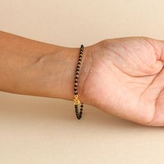 925 Silver Mangalsutra Bracelet, Indian Fancy Wrist Mangalsutra, Gift For Her, Daily Wear Dainty Black Beaded Bracelets With Tiny Beads, Traditional Black Beaded Bracelets With Tiny Beads, Bracelet Mangalsutra, Chain With Black Beads, Silver Mangalsutra, Bracelet Indian, Mangalsutra Bracelet, Colored Gemstones, Single Line