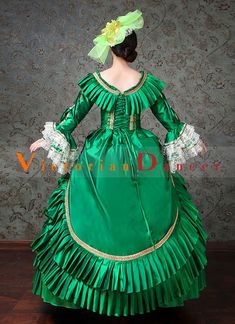 Green Victorian Fancy Palace Masquerade Ball Gown Carnivale Women Marie Antoinette Dress   Condition: Brand New  Color: amp;nbsp; As Picture  Material: Satins And Lace  Silhouette: Ball Gown  Sleeve Length: Long Sleeve  Dresses Length:Floor-Length  Neckline:O Neck  Decoration: Printed  Style: Vintage  Includes: Dress + Headwear    amp;nbsp; Victorian Ball Gown Party Dress, Carnival Costume Dress With Ruffles, Victorian Long Sleeve Party Dress, Regency Style Long Sleeve Party Dress, Vintage Dresses For Carnival Costume Party, Elegant Dresses For Carnival Costume Party, Elegant Green Victorian Costume Dress, Regency Style Ruffled Party Dress, Fitted Baroque Party Dresses