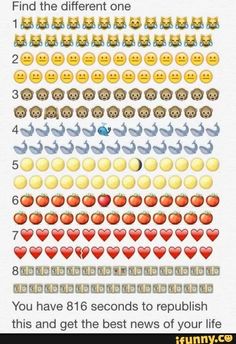 an image of different emoticions in the form of hearts and smiley faces, with text that reads find the different one