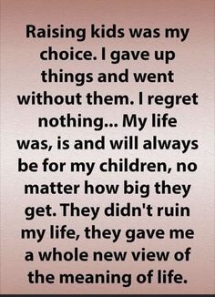 a poem that reads raising kids was my choice i gave up things and went without them