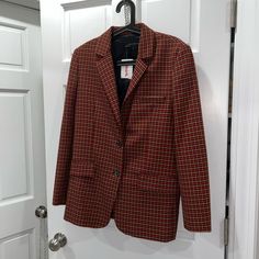 Never Worn Blazer Size Medium Casual Red Blazer For Winter, Casual Red Fall Blazer, Casual Red Blazer For Fall, Zara Brown Single Breasted Blazer, Zara Brown Single-breasted Blazer, Red Casual Blazer For Business Casual, Casual Red Outerwear For Business Casual, Red Business Casual Outerwear For Spring, Casual Long Sleeve Burgundy Blazer