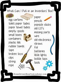 what can i put in an inventor's box? paper tube tubes and tools