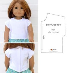 the doll is wearing a white shirt and green polka dot skirt