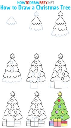 how to draw a christmas tree for kids with easy steps and instructions on how to draw a christmas tree