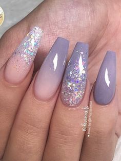 White Coffin Nails, Lavender Nails, Ombre Acrylic Nails, Winter Nails Acrylic, Gray Nails, Coffin Nails Long, Summer Acrylic Nails, Nail Designs Glitter, Coffin Nails Designs