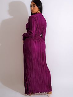 Material:90-95% Polyester. Features:Long sleeve.collar. pleated. high split. solid color. maxi dresses.Style:Casual. Solid Long Maxi Dress For Party, Pleated Maxi Dress For Night Out, Solid Long Sleeve Maxi Dress For Party, Pleated Solid Color Maxi Dress For Evening, Night Out Maxi Dress With Side Slits, Solid Maxi Dress With Side Slits For Night Out, Long Sleeve Midi Dress With Folds, Pleated Floor-length Maxi Dress For Date Night, Solid Color Pleated Maxi Dress