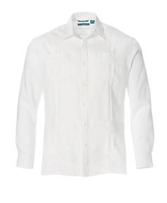 Capture the spirit of the islands. The 100% linen material of this long sleeve button-down shirt is breathable and lightweight. Pintuck detailing and four buttoned pockets complete the classic guayabera style. Pair it with Cubavera linen pants for a fun and functional tropical look that works for day or night. 100% Linen Big & Tall Plain Weave Fabrication Machine Washable Breathable Fabric Lightweight Linen Point Collar Long Sleeve Machine Wash Imported Available in Classic Fit Cuban Guayabe Cuban Guayabera, Long Suit Jacket, Guayabera Shirt, Linen Material, Fine Linen, Mens Big And Tall, Big And Tall, Linen Pants, Linen Shirt