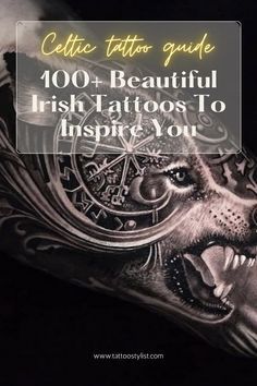 a tattoo with the words celtic tattoo guide on it and an image of a dog's face