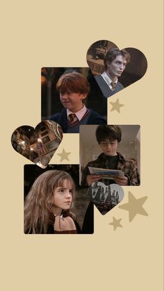 harry potter collage with images of hermi and hermi's heart - shaped objects