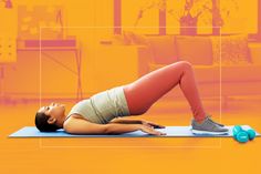 a woman is doing an exercise on a yoga mat