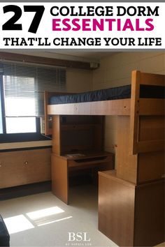 an image of a dorm room with bunk beds and desks on the bottom floor