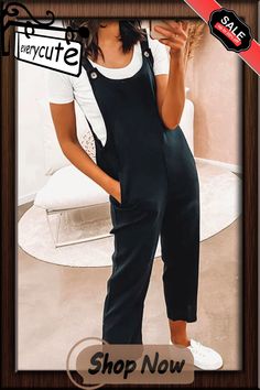 Black Button Straps Pocketed Cropped Jumpsuit Black Overalls With Adjustable Straps, Relaxed Fit Button-up Jumpsuits And Rompers With Buttoned Pockets, Black Button-up Jumpsuits And Rompers, Black Non-stretch Overalls With Pockets, Black Non-stretch Jumpsuits And Rompers With Pockets, Cropped Jumpsuit, Black Button, Jumpsuit Romper, Shop Now