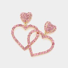 Small heart linked with larger hollow heart | Gold, Silver or Pink | Post back earrings Size: 1.25" X 1.75" Hollow Heart, Heart Dangle Earrings, Open Heart, Small Heart, Kids Jewelry, Falling In Love, In Love, Dangle Earrings, Silver