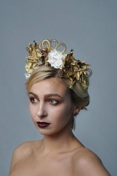 Gold flowers crown Golden fashion wedding hair accessories Bridal headpiece Festival headband golden Tiara Cake Topper, Updo With Headband, Golden Fashion, Flowers Crown, Festival Headband, Hair Accessories Bridal, Trendy Wedding Hairstyles, Flower Crown Wedding, Bridal Headpiece