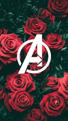 the avengers logo surrounded by red roses