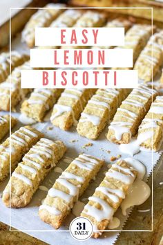 easy lemon biscotti with icing on top and the title overlay reads easy lemon biscotti