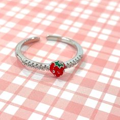 Super cute and tiny, adjustable strawberry ring Strawberry Ring, Cuff Ring, Cuff Rings, Ring Minimalist, Minimalist Ring, Ring Dainty, Minimalist Rings, Dainty Ring, Stackable Rings