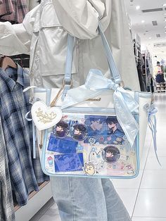 Please note that this product includes only one bag and one long straps.   	 		 			Size(Bag/Window) 			Free Size 		 		 			Length 			30-39/27-29 		 		 			Width 			6-11/1 		 		 			Height 			28-19.5 Cute Blue Shoulder Bag For Daily Use, Cute Blue Shoulder Bag With Removable Pouch, Cute Blue Crossbody Shoulder Bag, Cute Blue Shopping Bag, Harajuku Style Shoulder Bag For Shopping, Harajuku Style Blue Satchel Bag, Blue Harajuku Style Shoulder Bag For Daily Use, Blue Harajuku Style Rectangular Shoulder Bag, Harajuku Style Blue Backpack Shoulder Bag