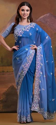 Blue color Saree in Georgette fabric with Sequence work Blue Georgette Saree For Reception, Blue Georgette Saree For Wedding, Blue Georgette Saree With Intricate Embroidery, Festive Blue Georgette Pre-draped Saree, Blue Embroidered Georgette Saree, Blue Color Saree, Reception Saree, Bollywood Bridal, Kurta Pajama Men