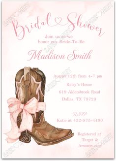 a pink and brown cowboy boot bridal shower