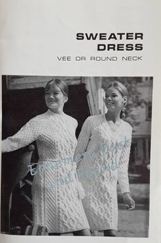 two women wearing sweaters and dresses in knitting pattern