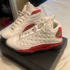 White Red And Black Air Jordan Retro 13, Retro 13, Jordan Red, Air Jordan Retro, Jordans For Men, Jordan Retro, Jordan Shoes, Mens Shoes Sneakers, Red And Black