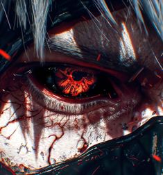 an evil looking person's eye is shown in this close up photo from the video game