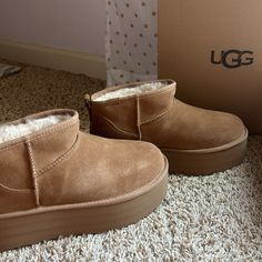 Ugg Classic Ultra Mini Platform Boots Color Chestnut Size 9 Brand New In Box Authentic *Ships Same Or Next Day* Polyester Binding Or 100% Recycled Polyester Binding 3.5" Shaft Height 2" Platform Height Platform Ultra Mini Uggs, Ugh Platform, Ugg Mini Boots Platform, Ugg Classic Ultra Mini Chestnut, Ugh Classic Mini Platform, Ugg Classic Mini Platform, Uggs Ultra Mini, Ultra Mini Platform Uggs Driftwood, Ugg Ultra Mini