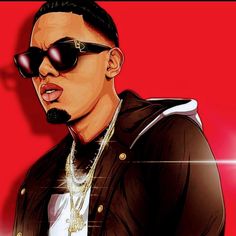 a drawing of a man wearing sunglasses and a black jacket with gold chains on his neck