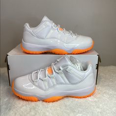 New Air Jordan 11 Low Citrus Size Womens 7.5 Color White, Bright Citrus White Leather Upper, Overlaid By A Tonal Patent Leather Mudgard, Bright Citrus Rubber Outsole, Phylon Midsole Provides Cushioning Brand New, Never Worn, With Original Box 100% Authentic Jordan 1 Low Women, Jordan 1 Mid Grey, Jordan 1 Black Toe, Jordan 1 Mids, Jordan Cp3, Jordan 1 Low Green, Jordan 1 Mid White, Pink Jordans, Air Jordan 11 Low