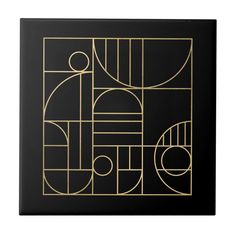 a black and gold tile with geometric shapes