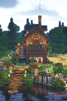 Minecraft Water Front House, Mid Evil Minecraft Builds, Deep Slate House Minecraft, Minecraft Cottage House, Cozy Cottage House, Minecraft Mountain House, Minecraft Beach House, Cottage Minecraft, Minecraft Building Ideas