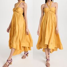 Reposhing This Item I Purchased From @Heatherbees91. Loved It, But Ready To Rotate For Something New. Questions? Leave A Comment Below! Yellow Sundress For Cocktail Occasions, Silk Georgette Dress, Summer Cocktail Dress, Floral Patches, Ombre Dress, Zimmermann Dress, Halter Maxi Dress, Linen Mini Dress, Dress Gold